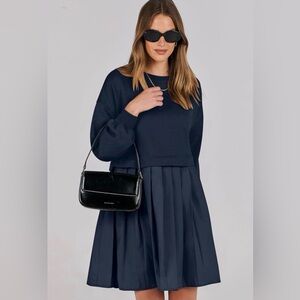 NWT Anrabess Navy Blue Oversized Sweatshirt Dress - Size Small